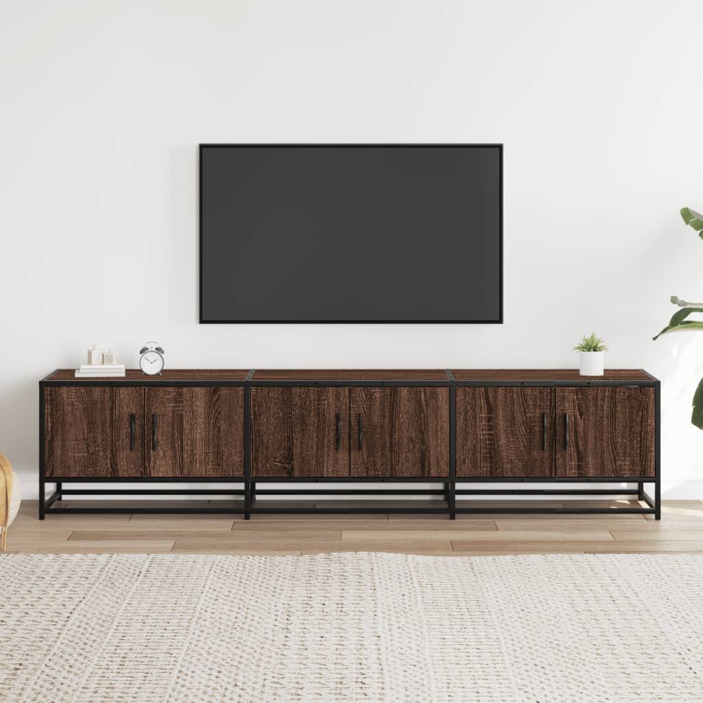 Industrial Wooden 70 Inch TV Tele Stand Unit Cabinet With 6 Doors Storage Compartments