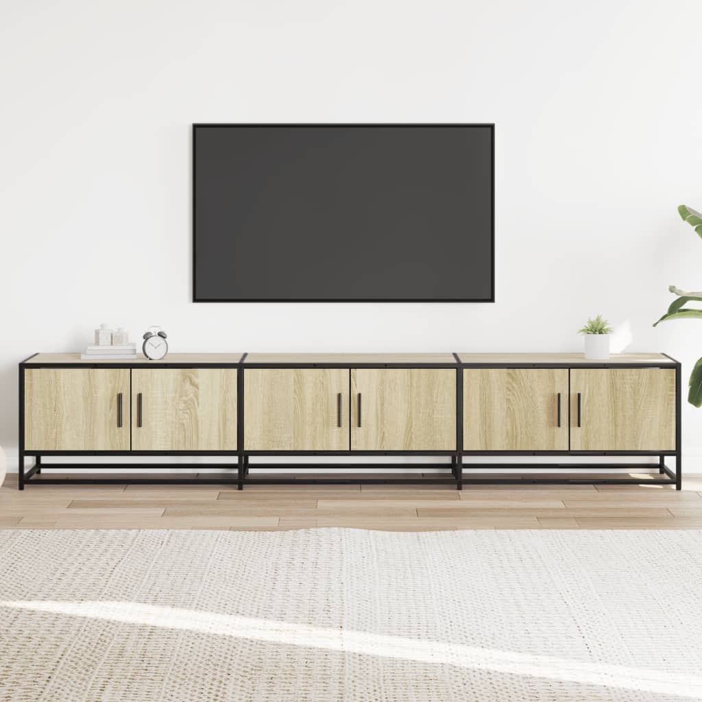 Industrial Wooden 82 Inch TV Tele Stand Unit Cabinet With 6 Doors Storage Compartments