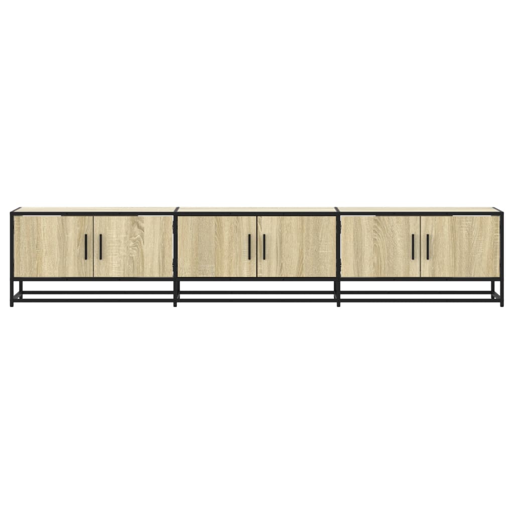 Industrial Wooden 82 Inch TV Tele Stand Unit Cabinet With 6 Doors Storage Compartments
