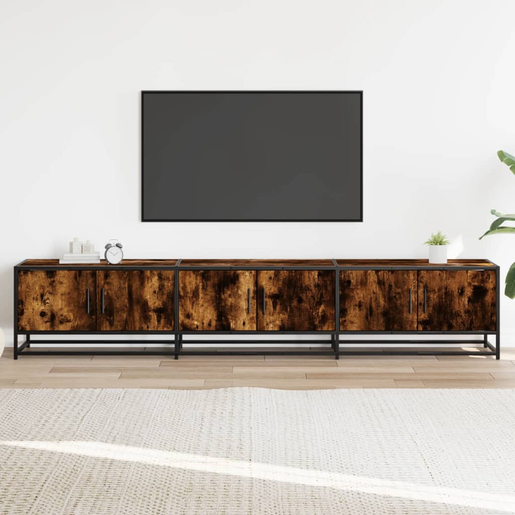 Industrial Wooden 82 Inch TV Tele Stand Unit Cabinet With 6 Doors Storage Compartments
