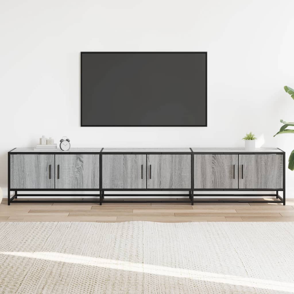 Industrial Wooden 82 Inch TV Tele Stand Unit Cabinet With 6 Doors Storage Compartments