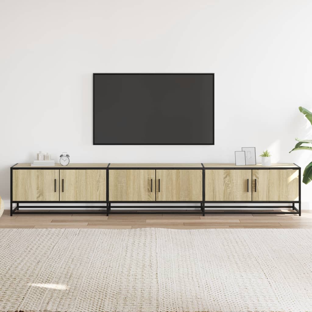 Industrial Wooden 95 Inch TV Tele Stand Unit Cabinet With 6 Storage Doors Compartments