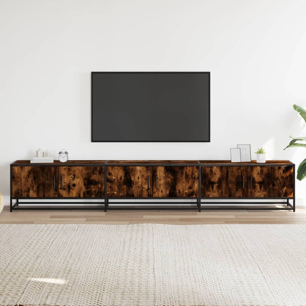 Industrial Wooden 95 Inch TV Tele Stand Unit Cabinet With 6 Storage Doors Compartments
