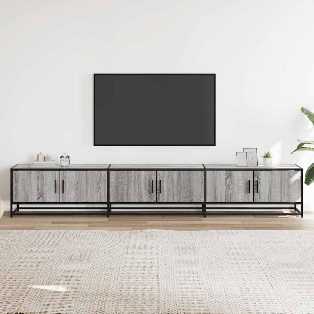 Industrial Wooden 95 Inch TV Tele Stand Unit Cabinet With 6 Storage Doors Compartments