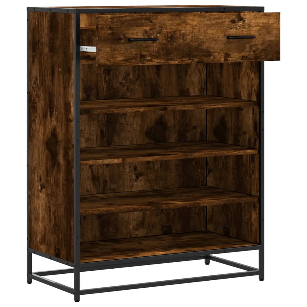 Shoe Cabinet Smoked Oak 75x38x97.5 cm Engineered Wood and Metal