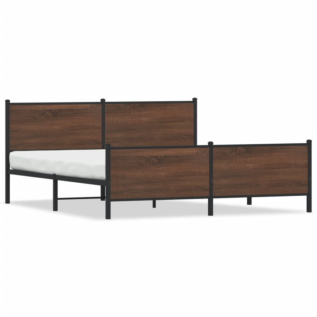 Metal Bed Frame without Mattress Brown Oak 183x213 cm