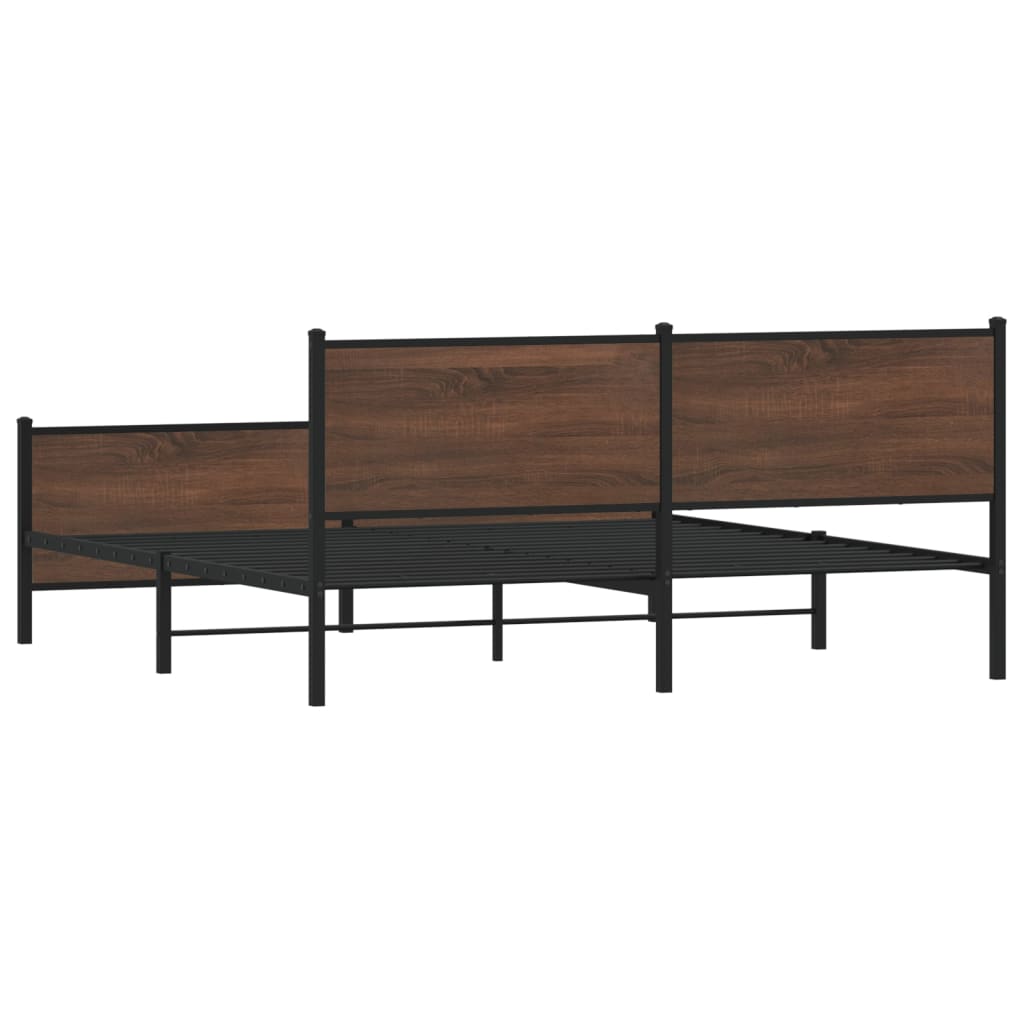 Metal Bed Frame without Mattress Brown Oak 183x213 cm