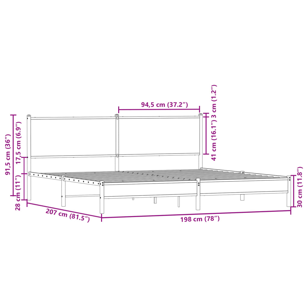 Metal Bed Frame without Mattress Smoked Oak 193x203 cm