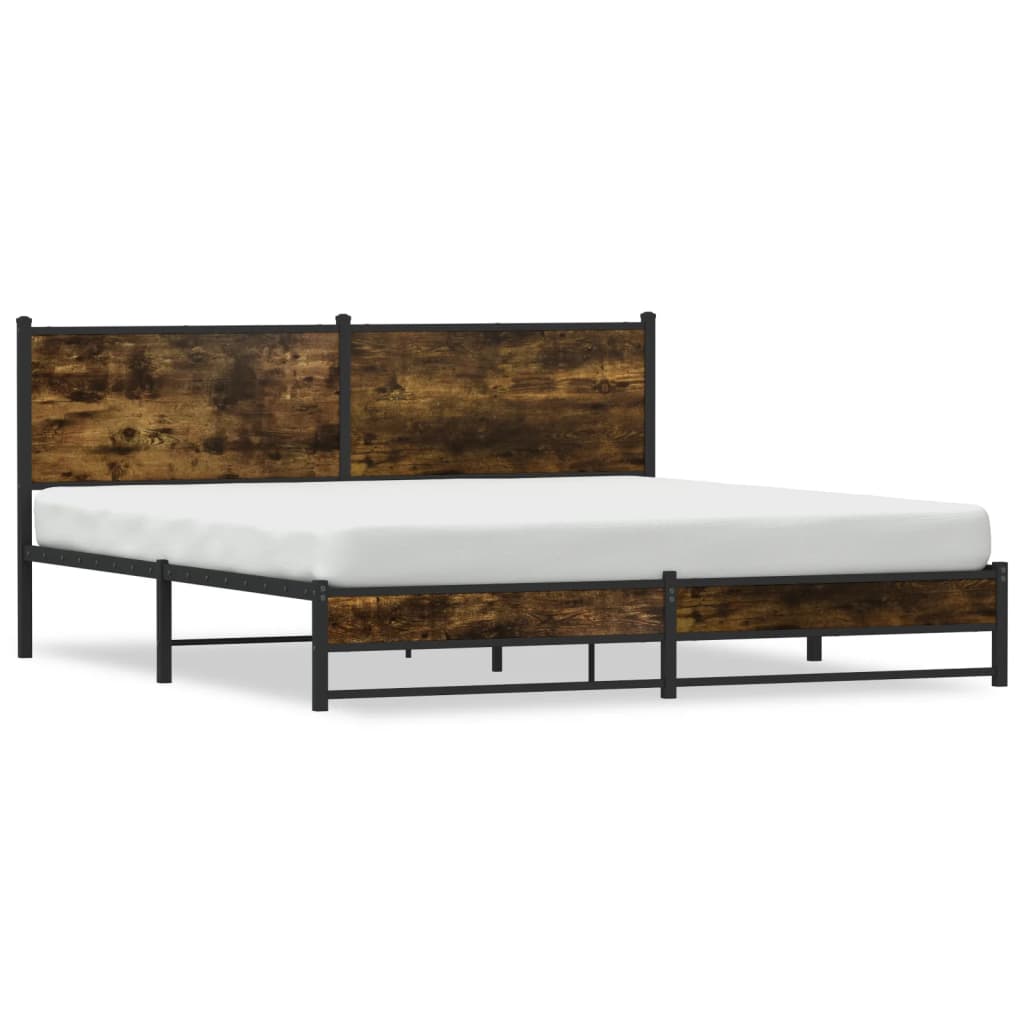 Metal Bed Frame without Mattress Smoked Oak 180x200 cm Super King