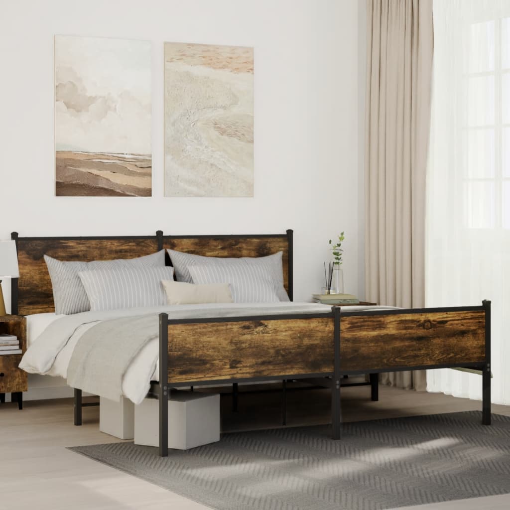 Metal Bed Frame without Mattress Smoked Oak 180x200 cm Super King