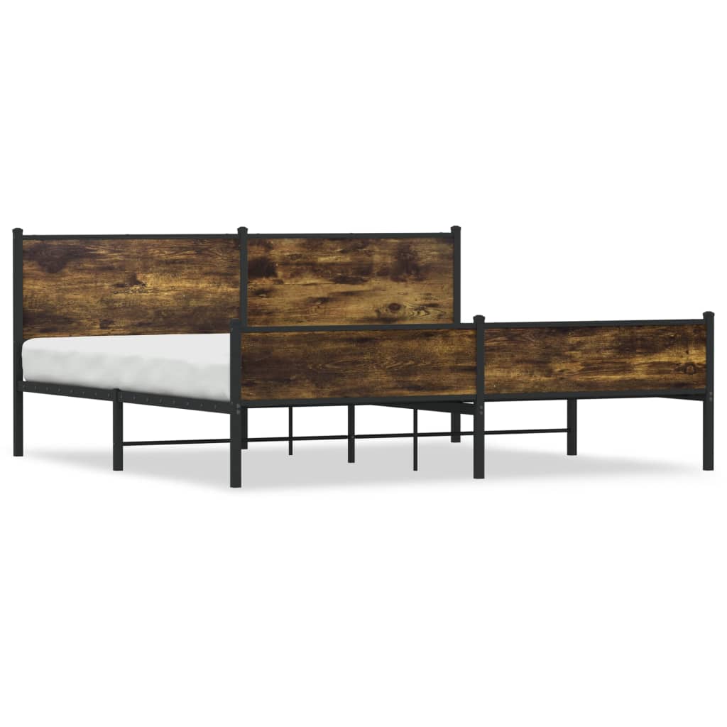 Metal Bed Frame without Mattress Smoked Oak 200x200 cm