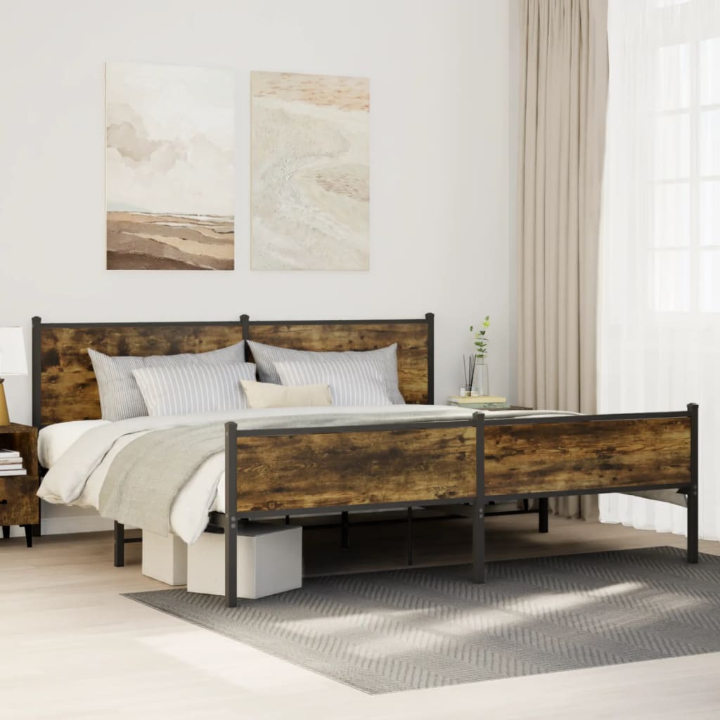Metal Bed Frame without Mattress Smoked Oak 200x200 cm