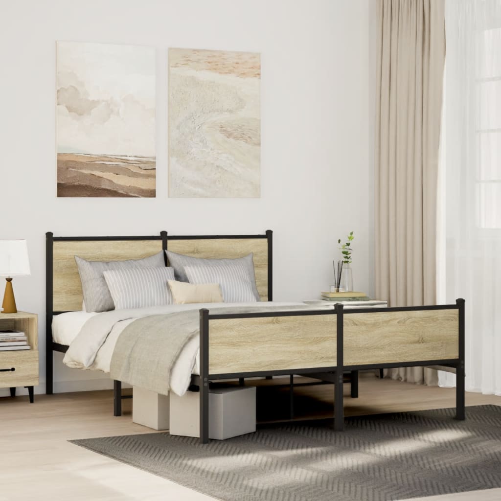 Metal Bed Frame without Mattress Sonoma Oak 150x200 cm King Size