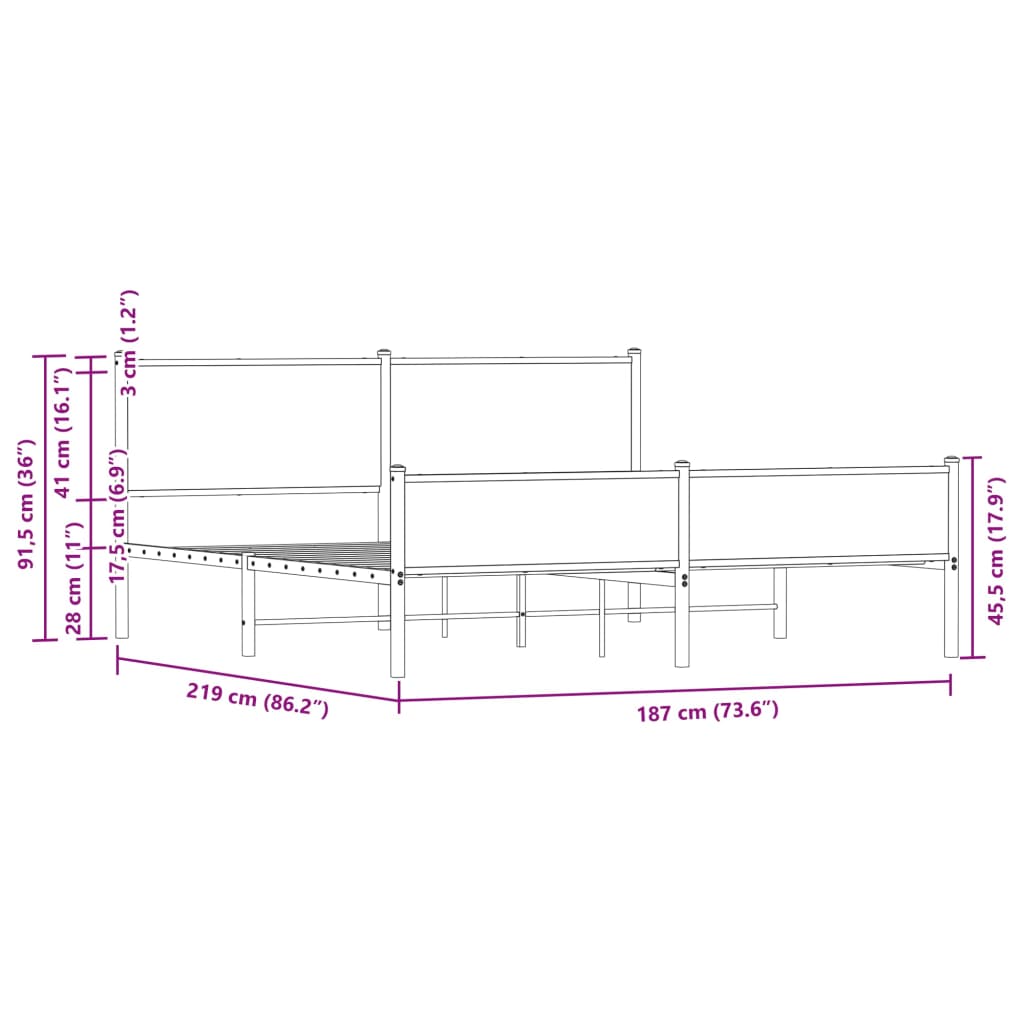 Metal Bed Frame without Mattress Sonoma Oak 183x213 cm
