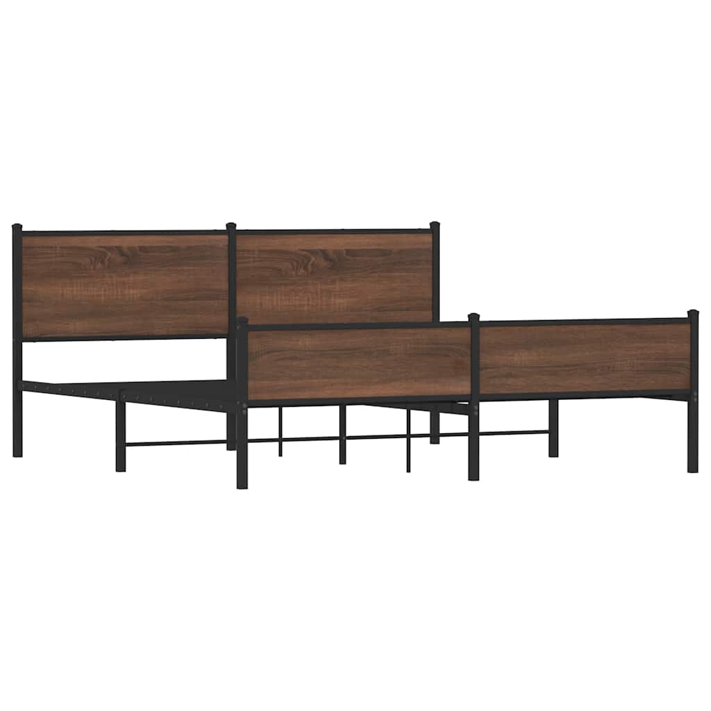 Metal Bed Frame without Mattress Brown Oak 160x200 cm