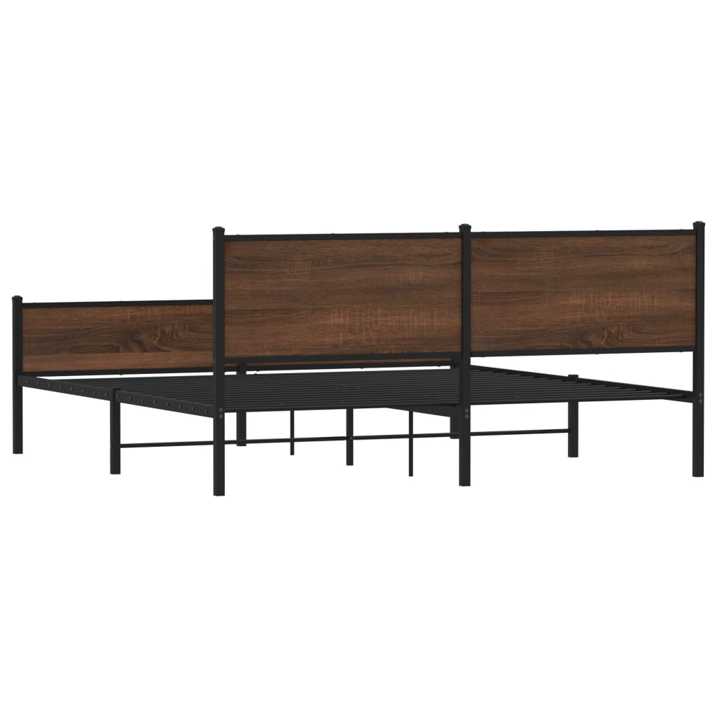 Metal Bed Frame without Mattress Brown Oak 180x200 cm Super King