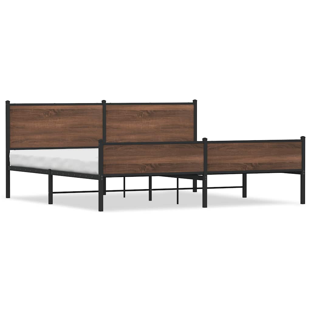 Metal Bed Frame without Mattress Brown Oak 200x200 cm