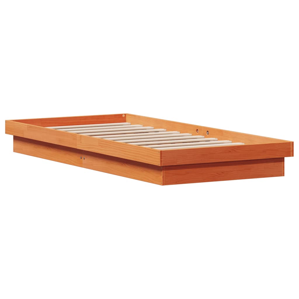 LED Bed Frame without Mattress Wax Brown 75x190 cm Small Single Solid Wood