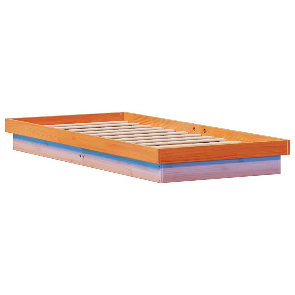 LED Bed Frame without Mattress Wax Brown 75x190 cm Small Single Solid Wood