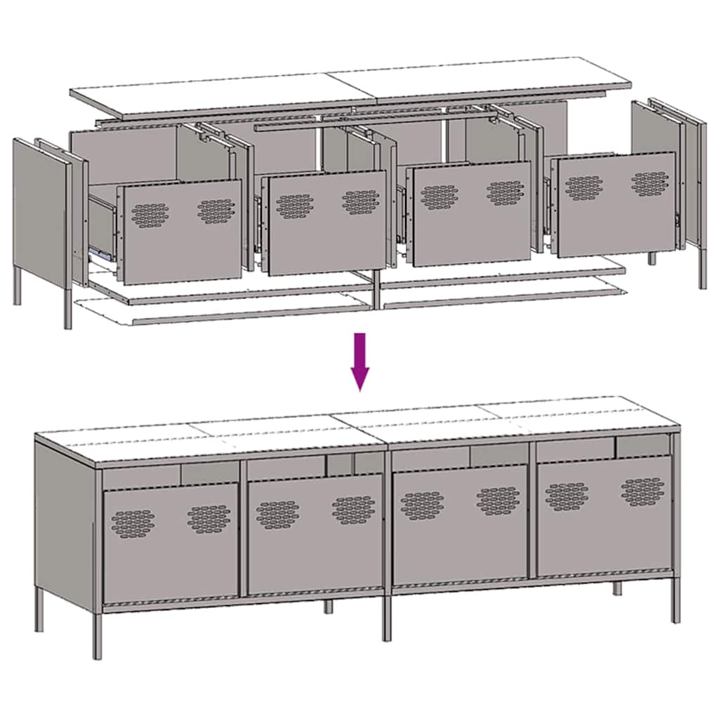 Industrial Steel 53 Inch TV Tele Stand Unit Cabinet With 4 Storage Drawers
