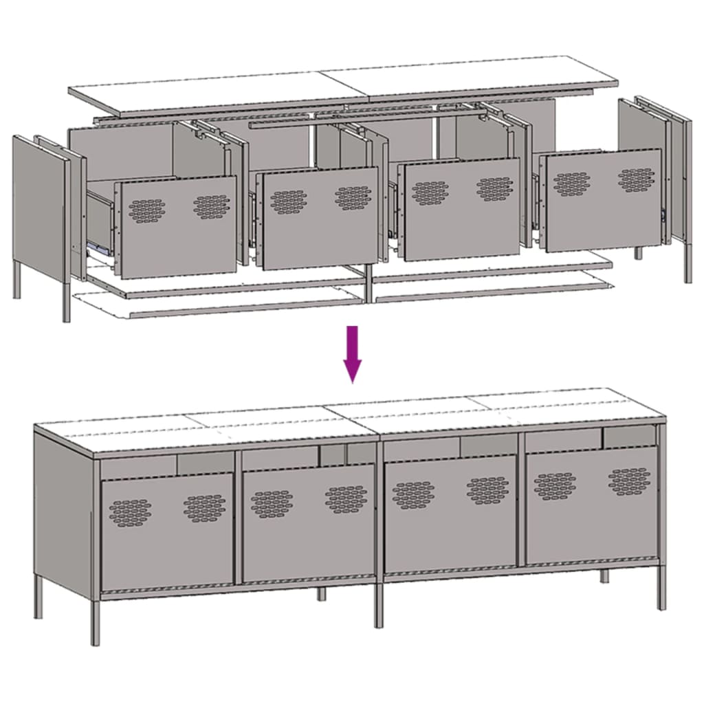 Industrial Steel 53 Inch TV Tele Stand Unit Cabinet With 4 Storage Drawers