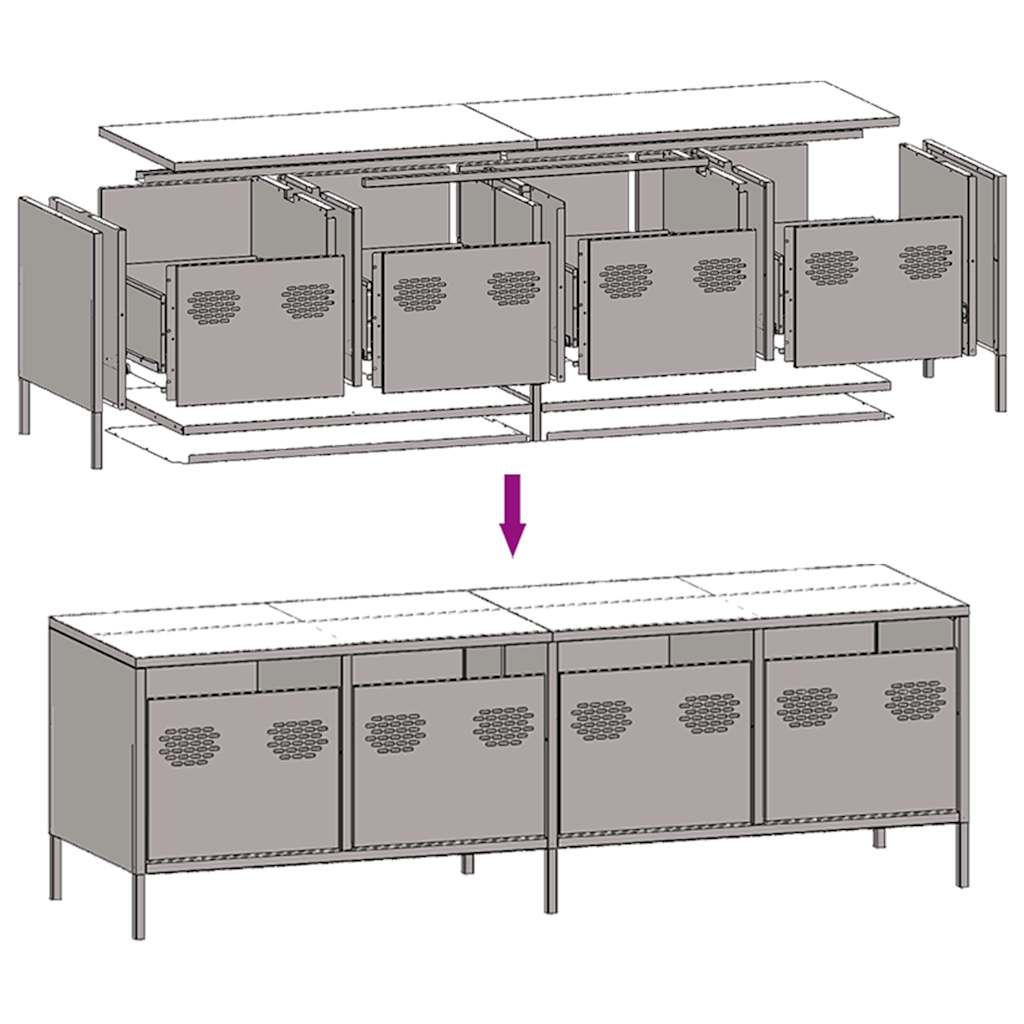 Industrial Steel 53 Inch TV Tele Stand Unit Cabinet With 4 Storage Drawers