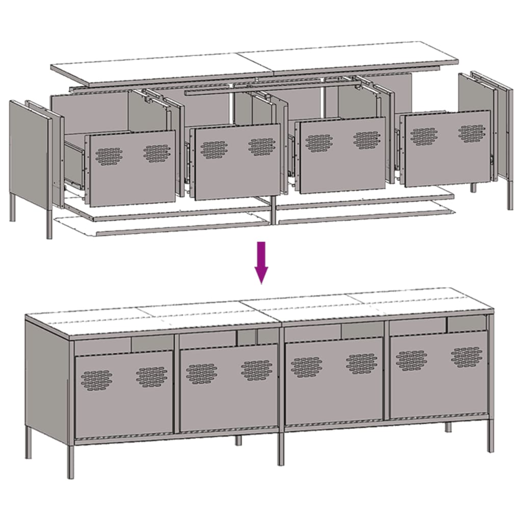Industrial Steel 53 Inch TV Tele Stand Unit Cabinet With 4 Storage Drawers