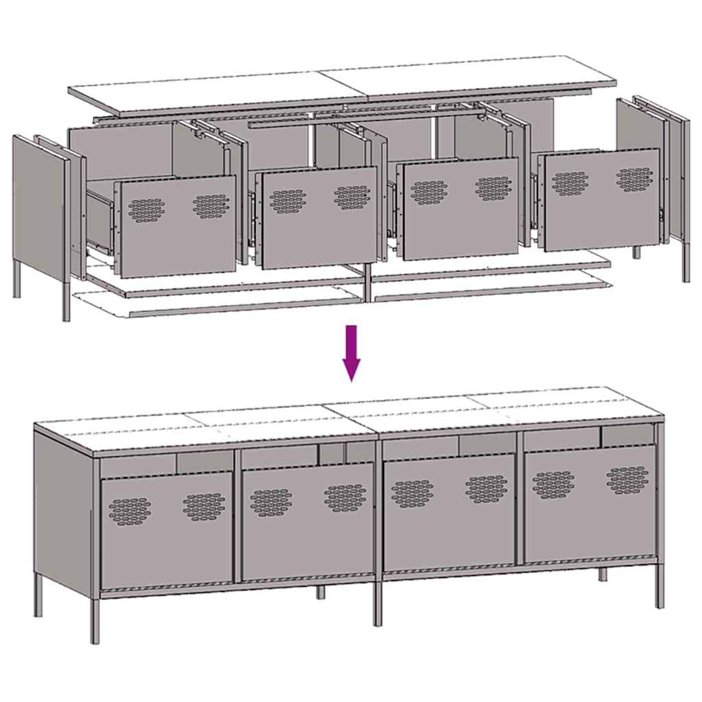 Industrial Steel 53 Inch TV Tele Stand Unit Cabinet With 4 Storage Drawers