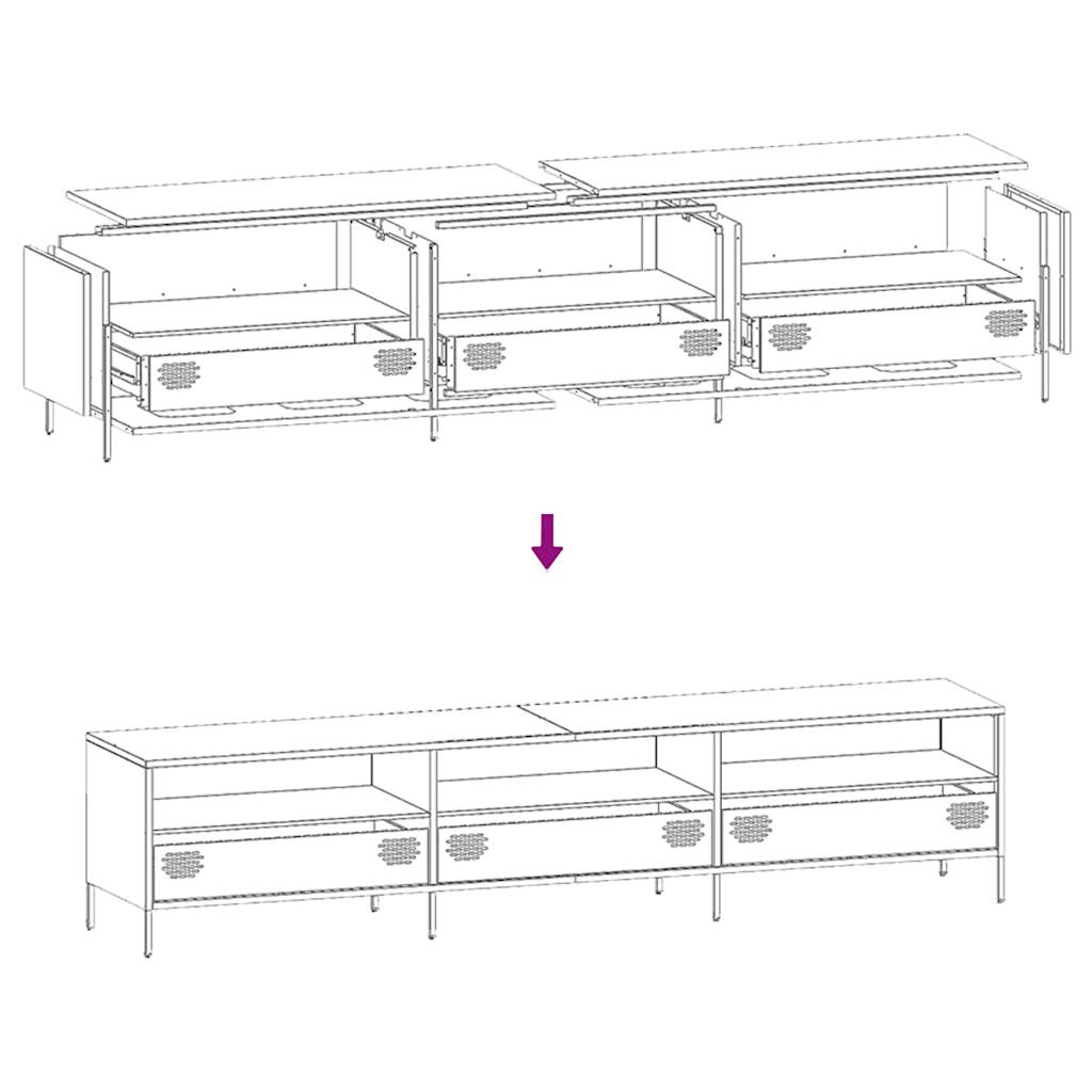 Industrial Steel 80 Inch TV Tele Stand Unit Cabinet With 3 Compartments & 3 Drawers