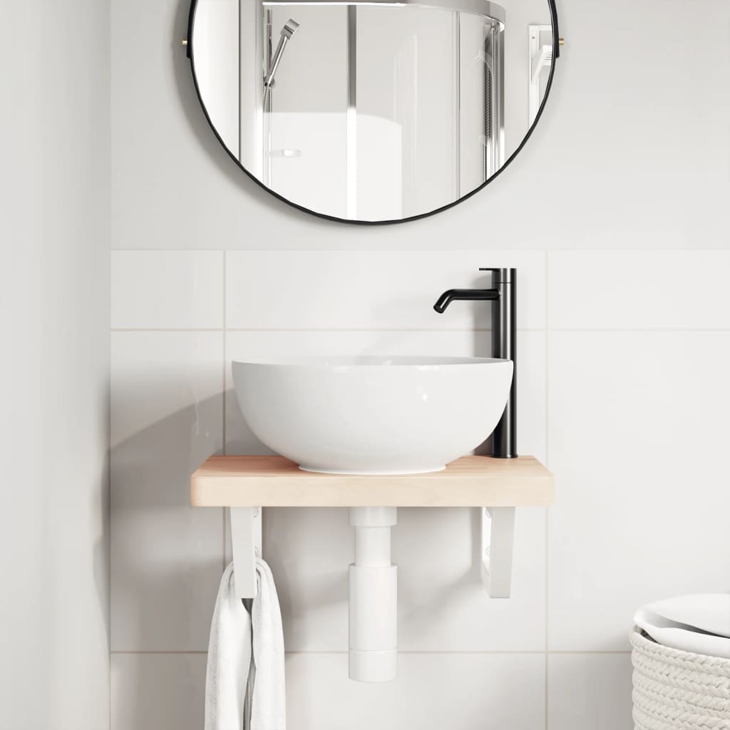 Basin Shelf Wall Mounted Steel and Solid Wood Beech