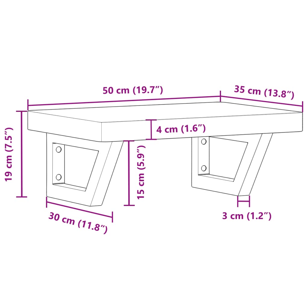 Basin Shelf Wall Mounted Steel and Solid Wood Beech