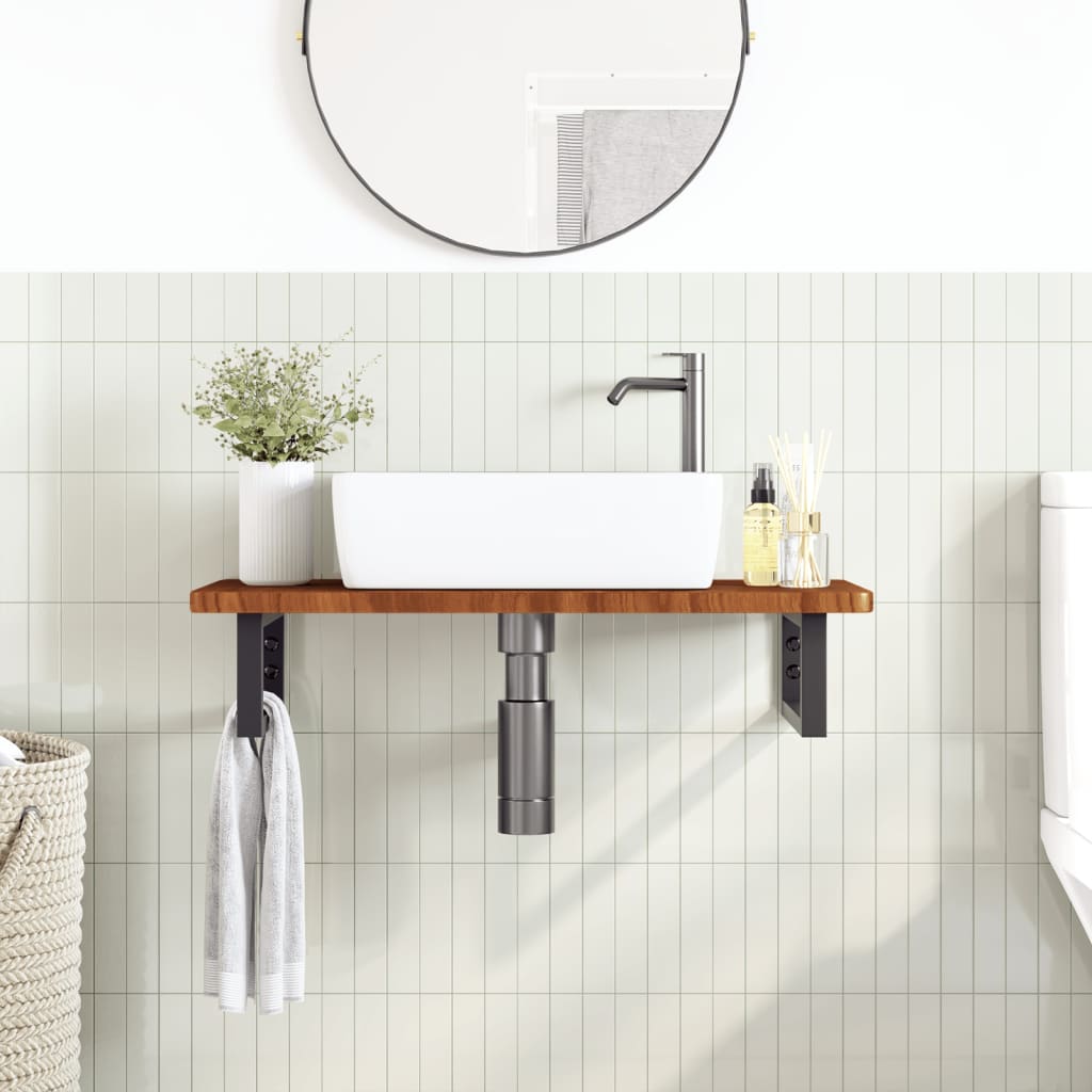 Basin Shelf Wall Mounted Steel and Solid Wood Oak