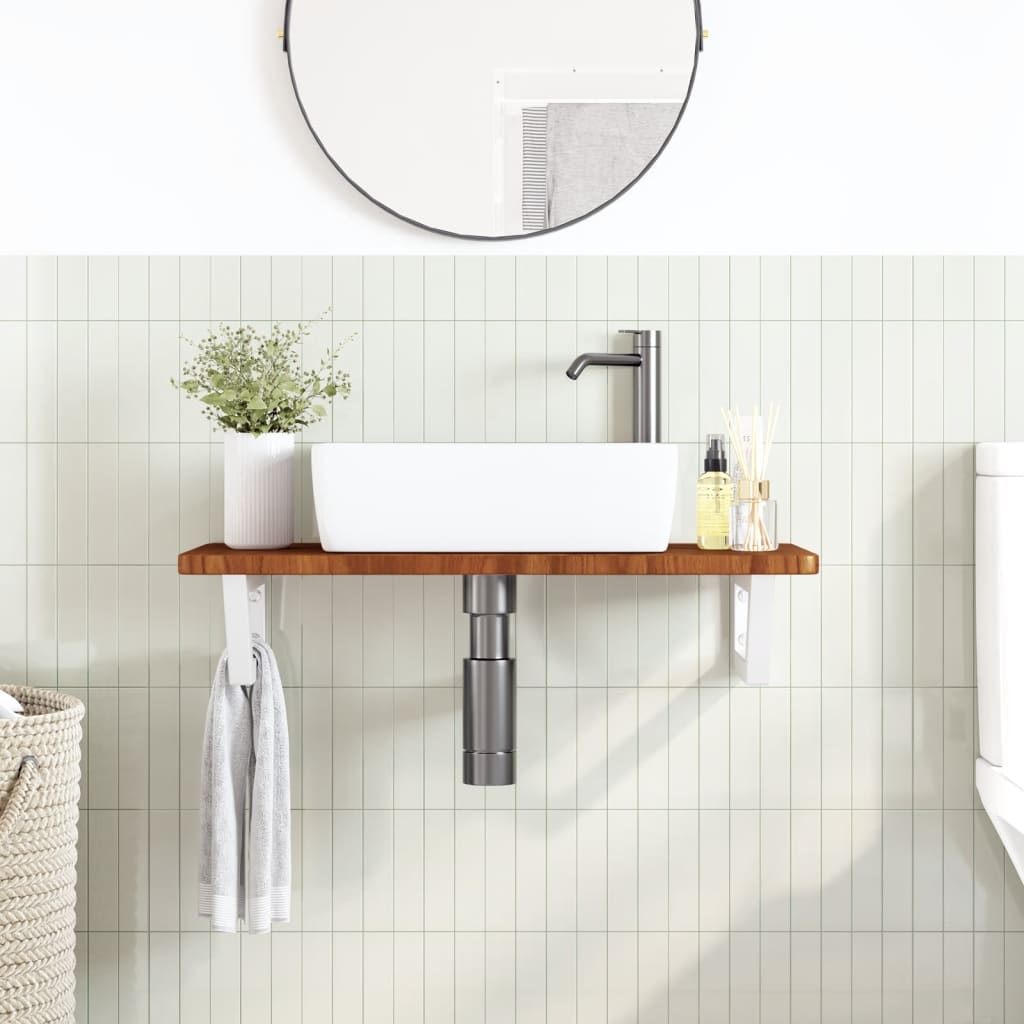 Basin Shelf Wall Mounted Steel and Solid Wood Oak
