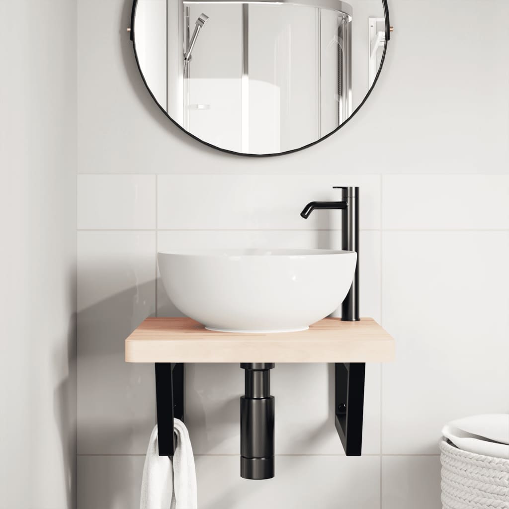 Basin Shelf Wall Mounted Steel and Solid Wood Beech