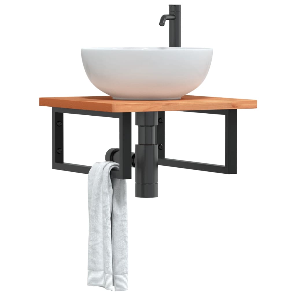 Basin Shelf Wall Mounted Steel and Solid Wood Beech