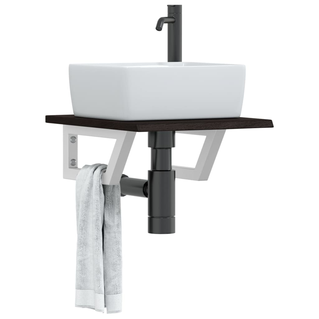 Basin Shelf Wall Mounted Steel and Solid Wood Oak