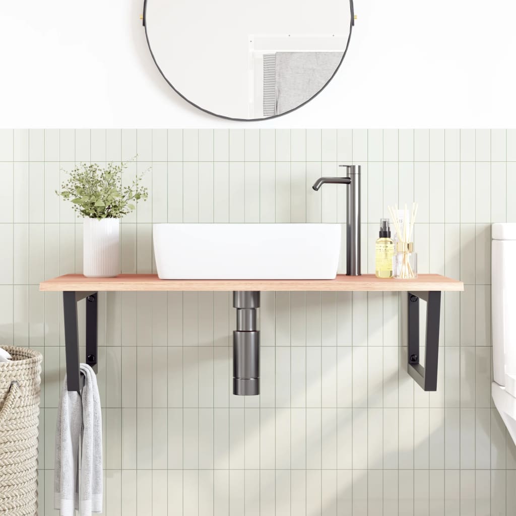 Basin Shelf Wall Mounted Steel and Solid Wood Oak