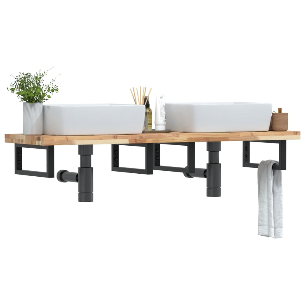 Basin Shelf Wall Mounted Steel and Solid Wood Acacia