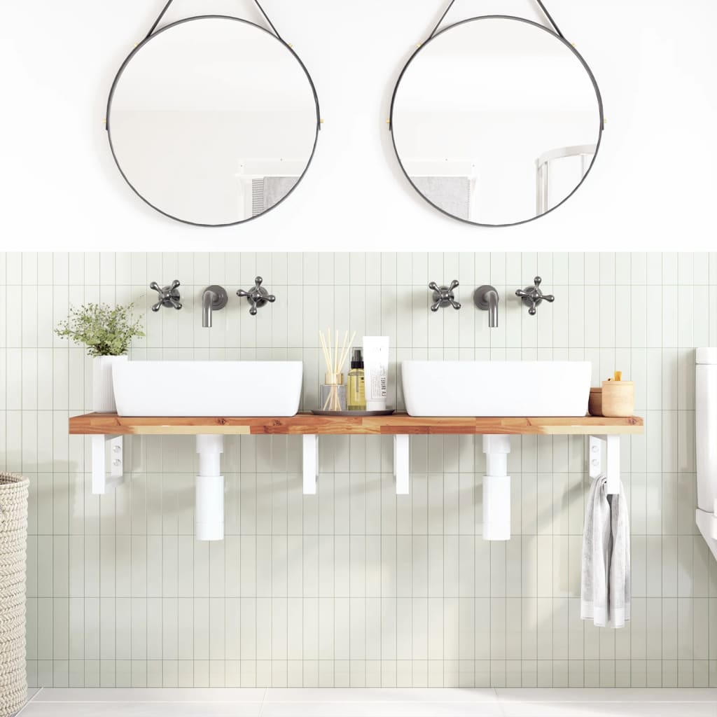 Basin Shelf Wall Mounted Steel and Solid Wood Acacia