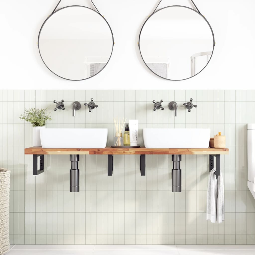 Basin Shelf Wall Mounted Steel and Solid Wood Acacia