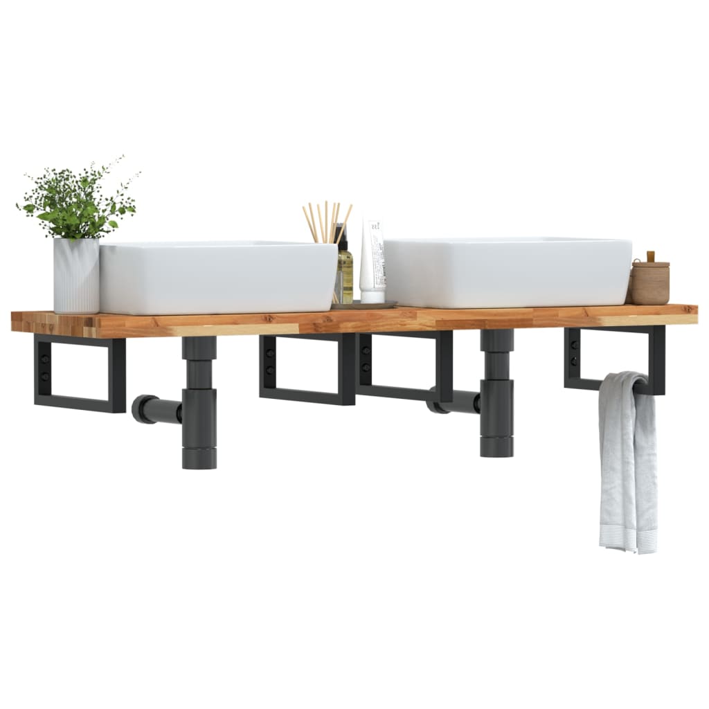 Basin Shelf Wall Mounted Steel and Solid Wood Acacia