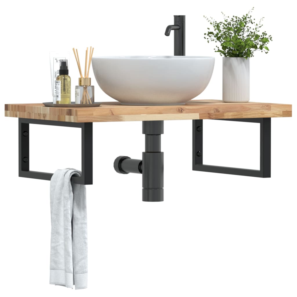 Basin Shelf Wall Mounted Steel and Solid Wood Acacia