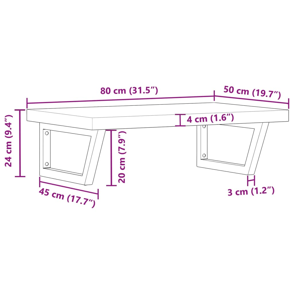Basin Shelf Wall Mounted Steel and Solid Wood Acacia