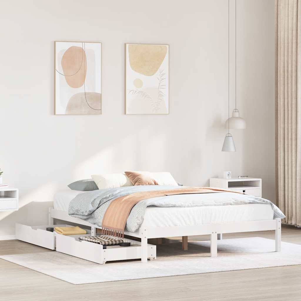 Bed Frame without Mattress White 140x190 cm Solid Wood Pine