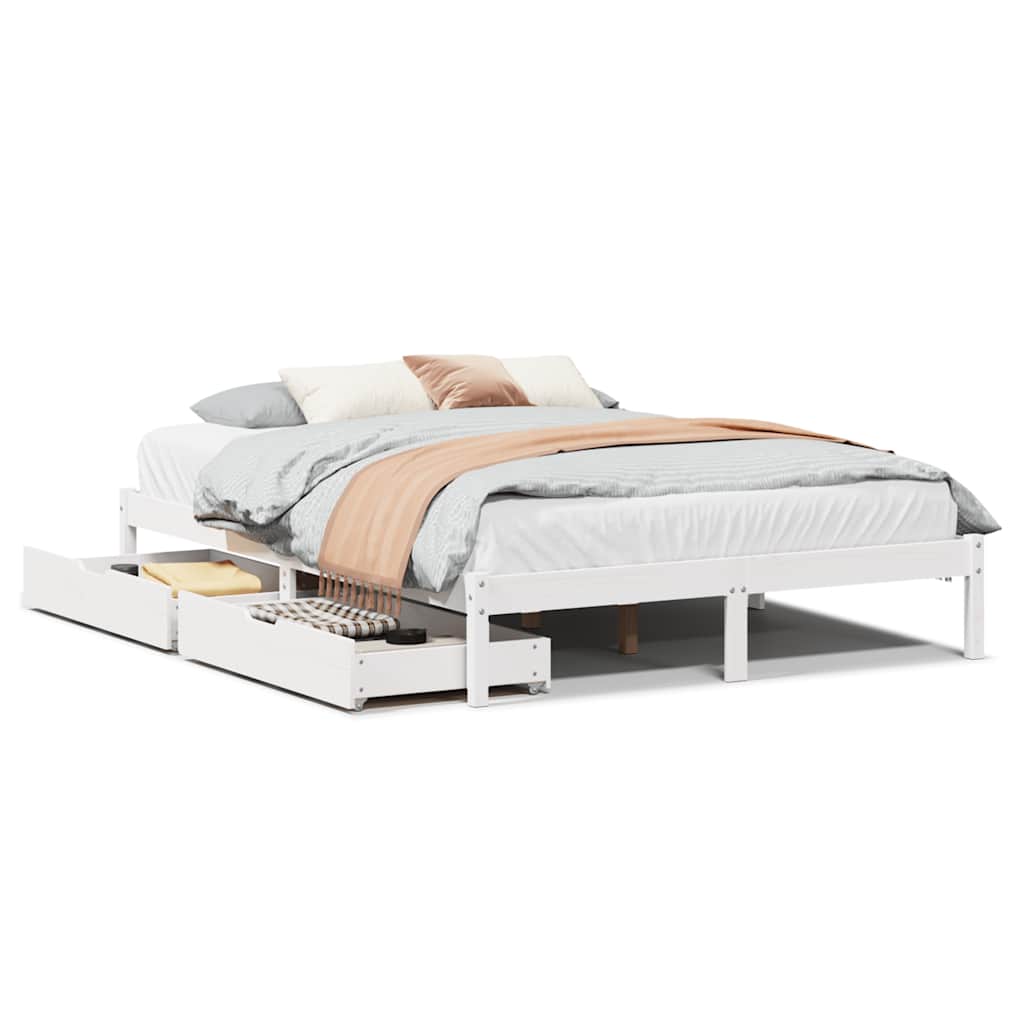 Bed Frame without Mattress White 150x200 cm King Size Solid Wood Pine