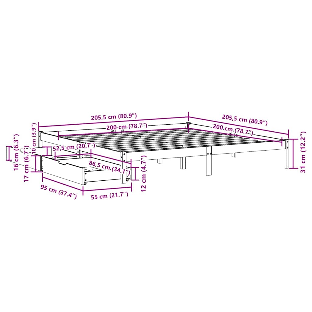 Bed Frame without Mattress 200x200 cm Solid Wood Pine