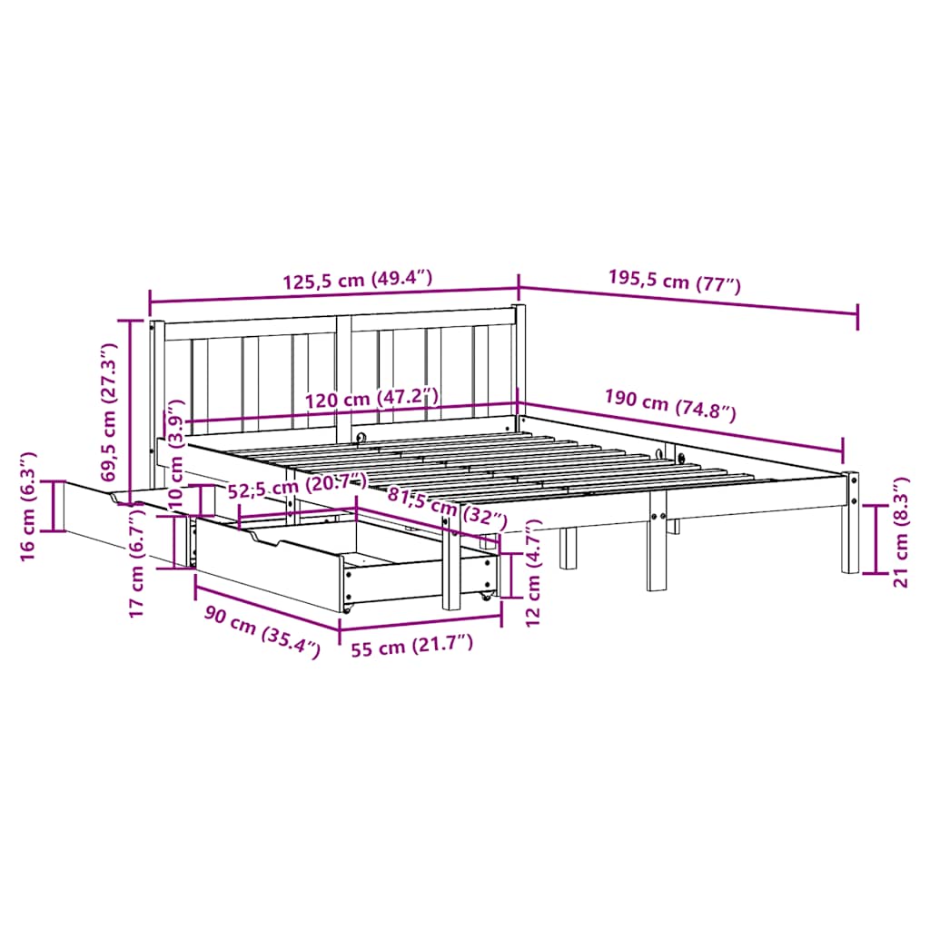 Bed Frame without Mattress 120x190 cm Small Double Solid Wood Pine