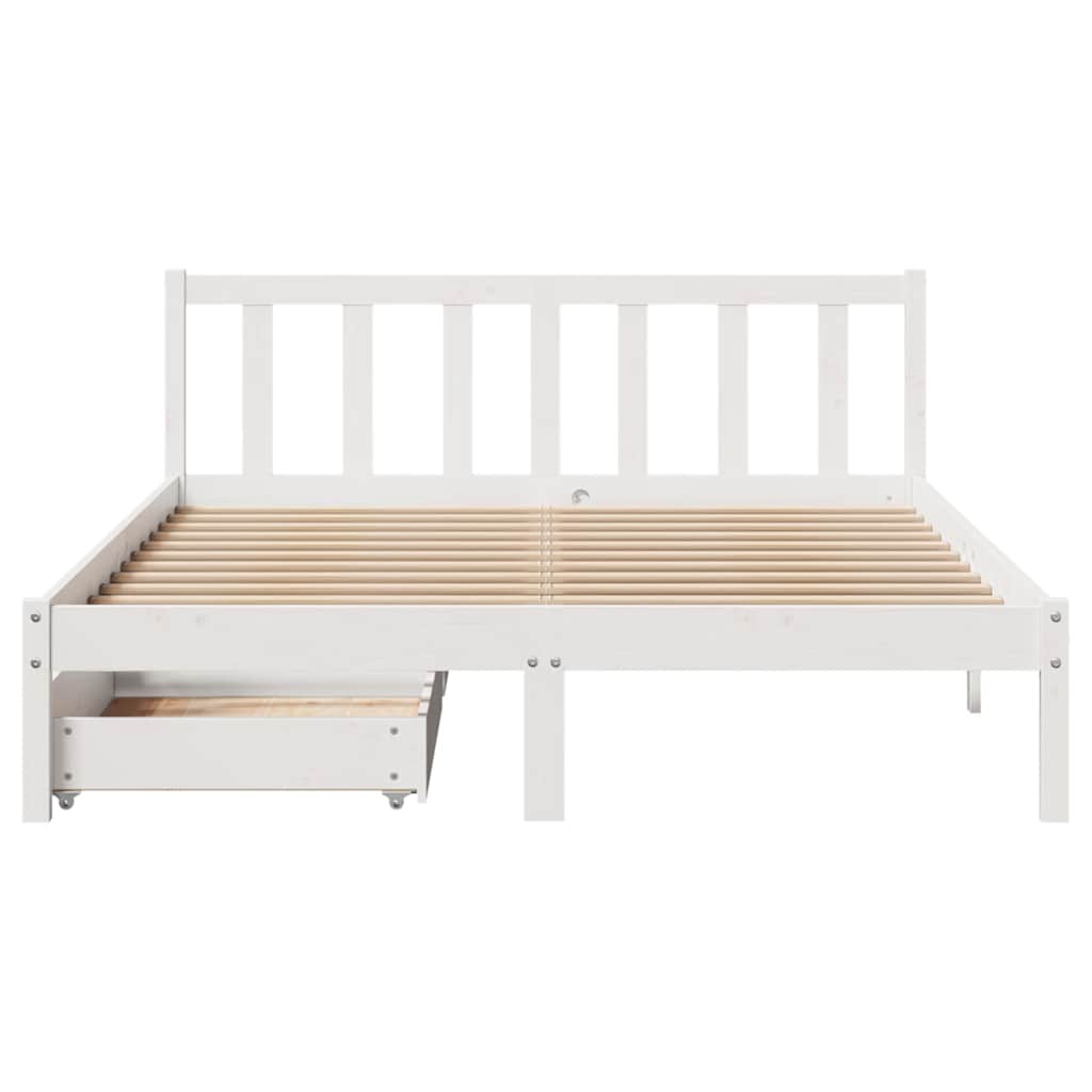 Bed Frame without Mattress White 150x200 cm King Size Solid Wood Pine