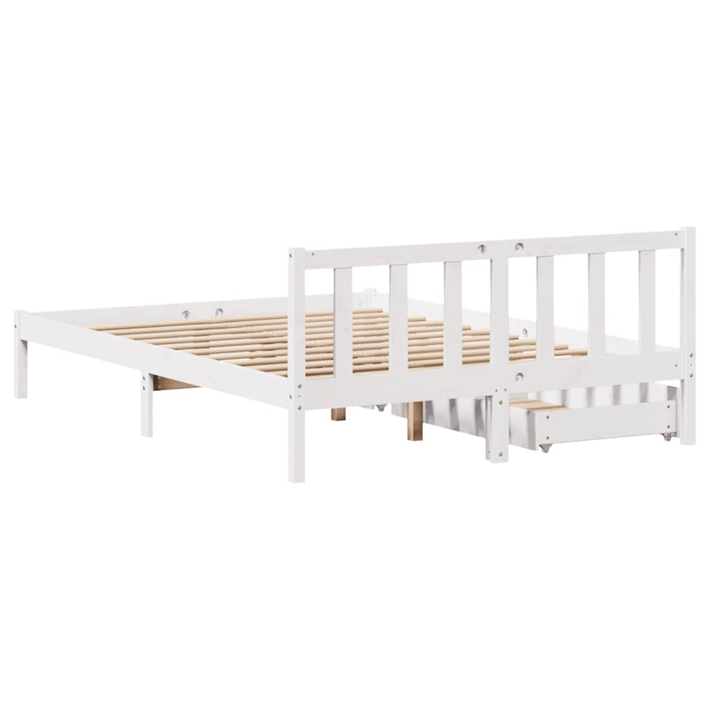 Bed Frame without Mattress White 150x200 cm King Size Solid Wood Pine