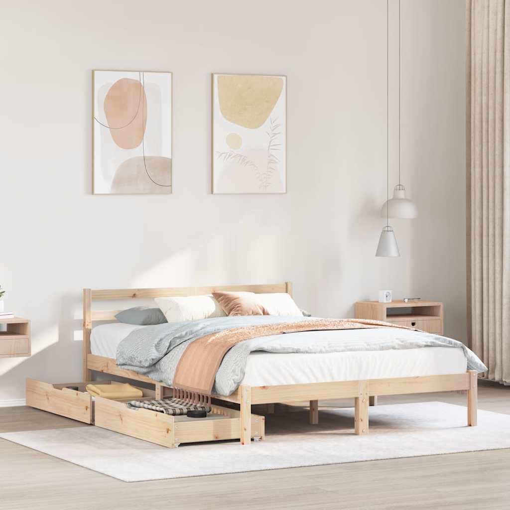 Bed Frame without Mattress 150x200 cm King Size Solid Wood Pine